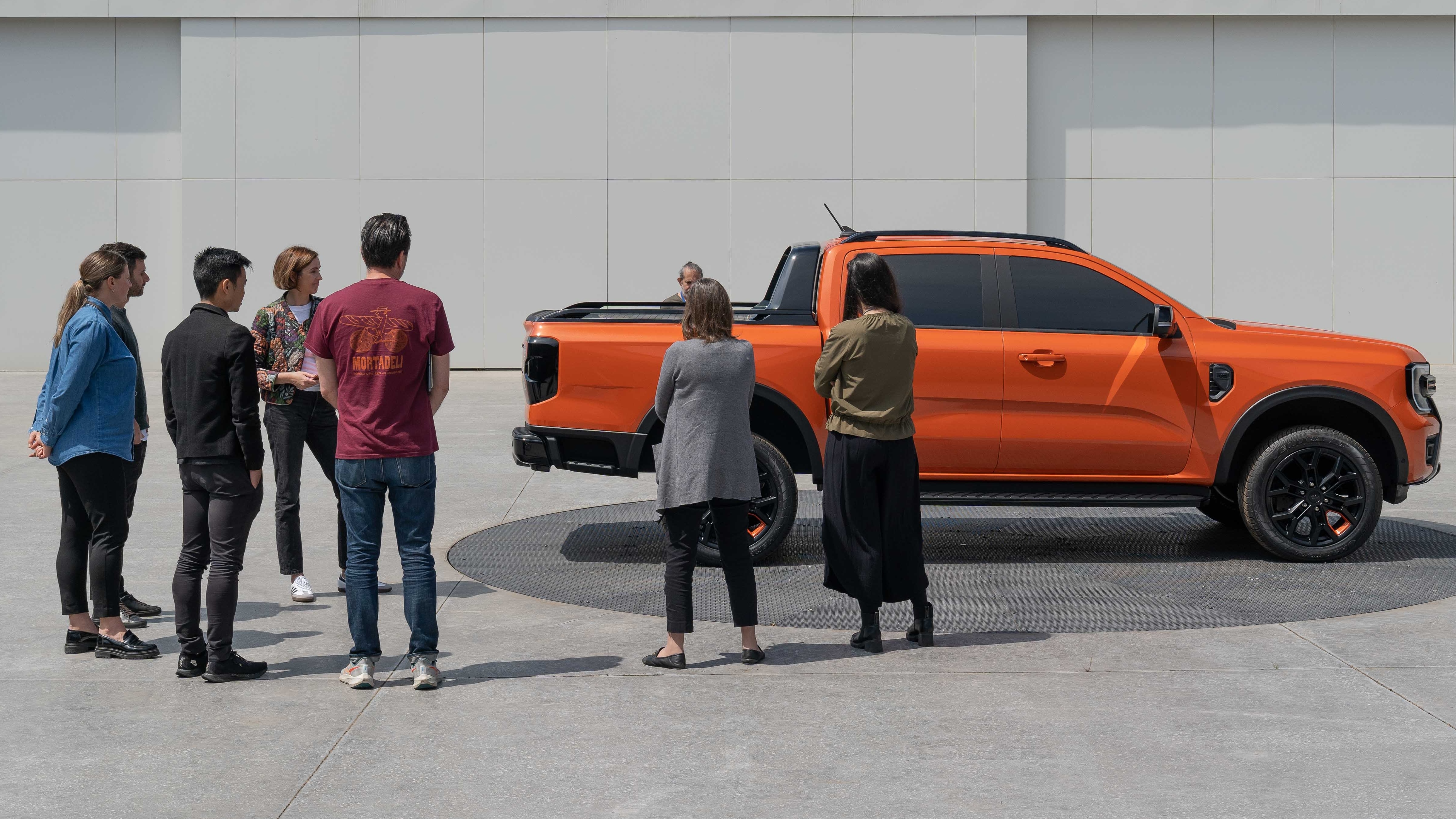 Designers evaluate the new hero color in natural light at Ford's Australia Design Studio.